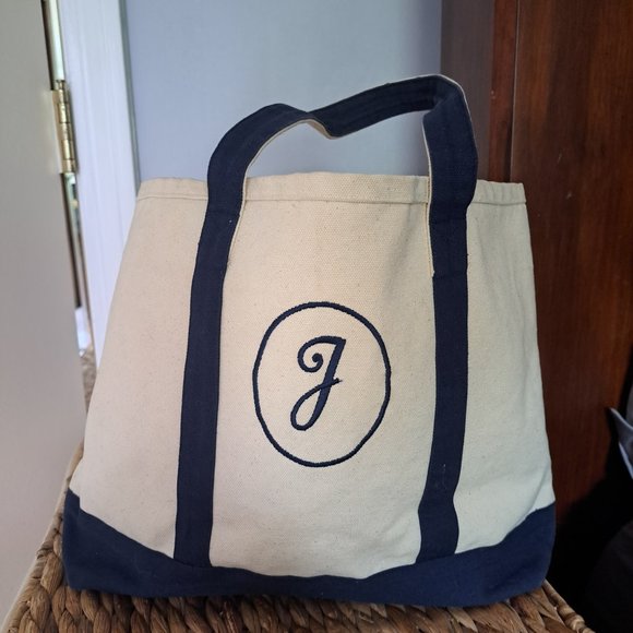 Navy and white canvas initial 'J'  tote - Picture 7 of 7